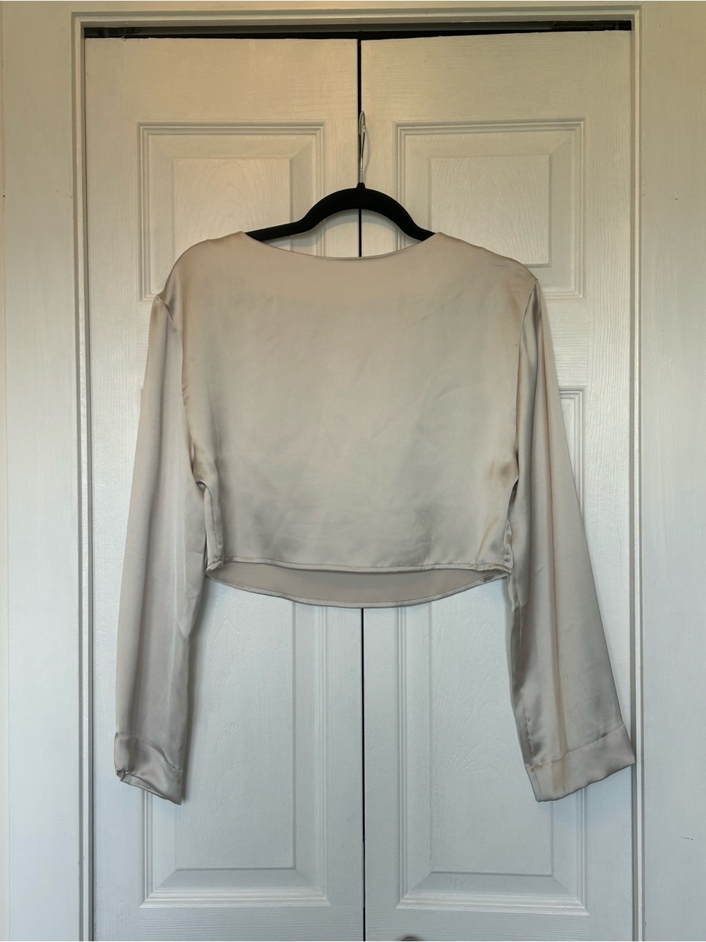 Dynamite Gianna XXS Satin Beige Cream Long-Sleeve Crop Top - Picture 4 of 4